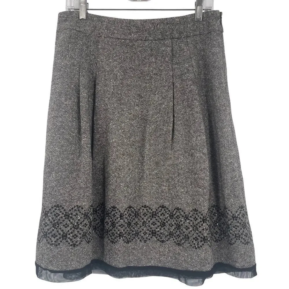 LOFT Gray A-Line Skirt sequin trim wool blend size 10